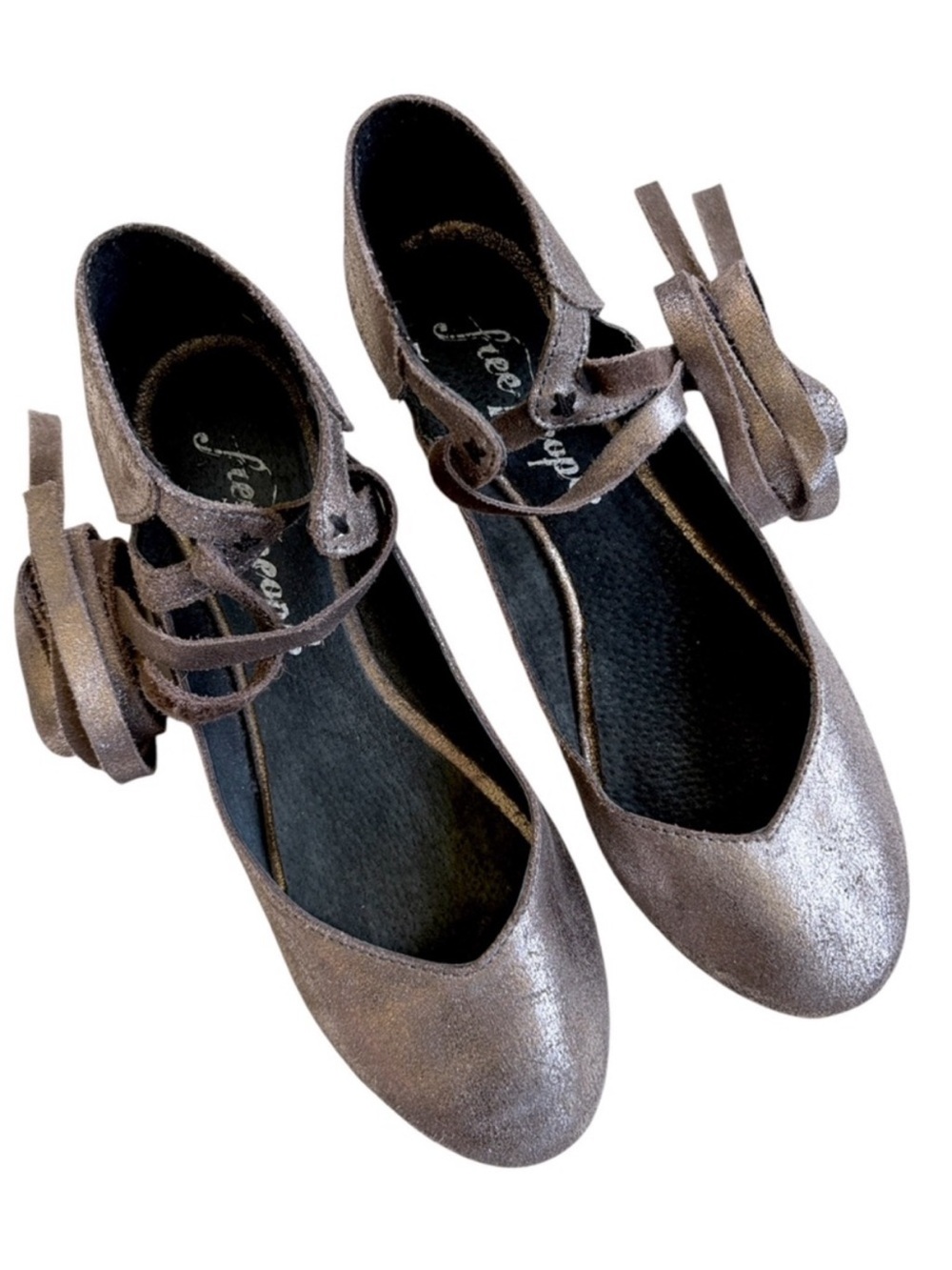 Free People Leather Atlas Metallic Ankle Wrap Ballet Flats Size 6.5